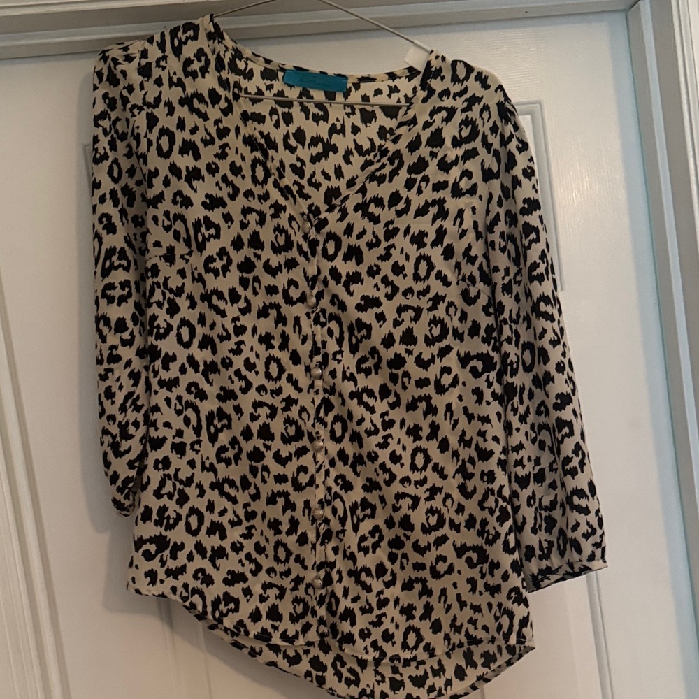 Buttons Leopard Print Blouse - Black and Tan